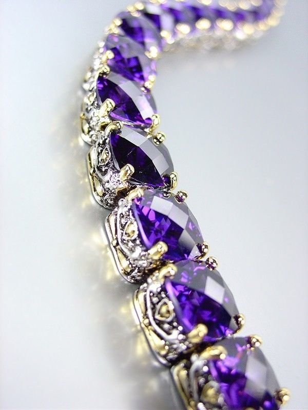 Designer Style Silver Gold Balinese Purple Amethyst CZ Crystals Links Bracelet