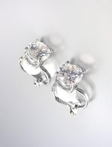 EXQUISITE 18kt White Gold Plated 1.25 CT 7mm CZ Crystal Solitaire CLIP Earrings - £13.43 GBP