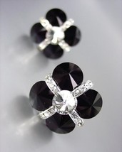 EXQUISITE Black Clear Czech Crystals Bridal Prom Pageant Queen CLIP Earrings - $24.44