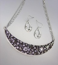 SPARKLE Smoky Gray Black CZ Crystals Black Resin Necklace Earrings Set - £16.27 GBP