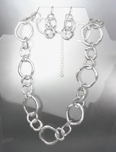 CLASSIC Mat Satin Brushed Silver Organic Metal Rings Necklace Earrings Set - £14.99 GBP