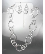CLASSIC Mat Satin Brushed Silver Organic Metal Rings Necklace Earrings Set - £14.78 GBP