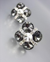 GLITZY Smoky Gray Czech Crystals Bridal Prom Pageant Queen CLIP Earrings - £19.23 GBP