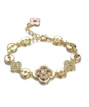 NEW Designer Style Gold Rose Copper Clover Clovers CZ Crystals Links Bracelet - $26.32