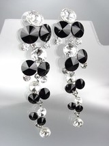 EXQUISITE Black Clear Czech Crystals WATERFALL Long Dangle Earrings - $29.99