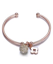 Designer Style Pave CZ Crystals Ball Clover Charms Rose Copper Cuff Bracelet - $23.50