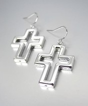 INSPIRATIONAL Brighton Bay Lightweight Silver Plated Cross Dangle Earrings - £10.21 GBP