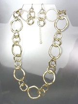 CLASSIC Mat Satin Brushed Gold Organic Metal Rings Necklace Earrings Set - £14.74 GBP
