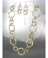 CLASSIC Mat Satin Brushed Gold Organic Metal Rings Necklace Earrings Set - £14.78 GBP