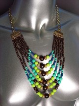 EXPRESSIVE Blue Multicolor Faux Stone Wood Beads Layered Necklace Earrings Set - £11.81 GBP