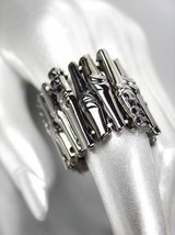 Modern Chic Designer Style Antique Bamboo Motif Metal Onyx Crystals Stretch Ring - $12.99