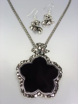 FABULOUS Antique Silver Marcasite Crystals Medallion Mesh Chain Necklace Set - $18.99