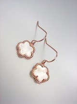 ELEGANT 18kt Rose Gold Plated Mother Pearl Shell CLOVER Petite Dangle Earrings - $16.99
