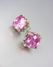 Designer PETITE Silver Gold Balinese Filigree Rose Pink CZ Crystal Earrings - £15.26 GBP