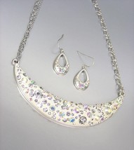 SPARKLE Iridescent AB CZ Crystals Off White Resin Necklace Earrings Set - $20.68