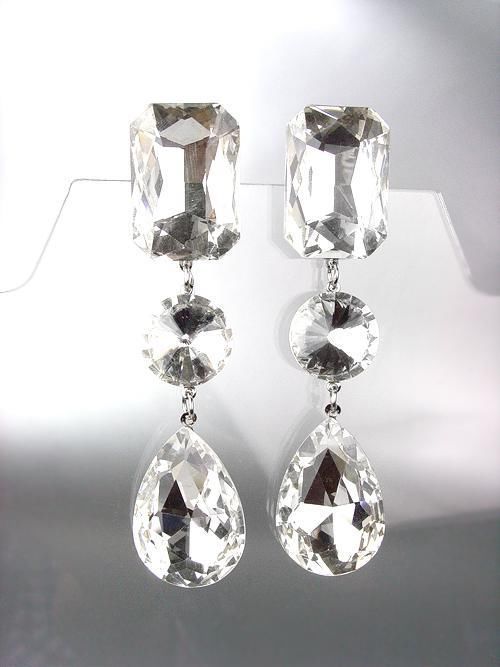GLITZY SHIMMER Clear Czech Crystals LONG Bridal Queen Pageant Prom Earrings - $29.99