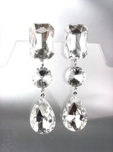 Glitzy Shimmer Clear Czech Crystals Long Bridal Queen Pageant Prom Earrings - £23.72 GBP