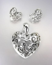 CLASSIC Brighton Bay Silver Filigree Heart Pendant Enhancer Earrings Set - £16.26 GBP