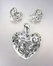 CLASSIC Brighton Bay Silver Filigree Heart Pendant Enhancer Earrings Set - £15.45 GBP