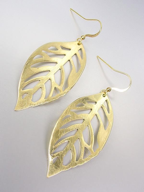 Primary image for CHIC & UNIQUE Lightweight Burnished Mat Gold LEAF Dangle Earrings