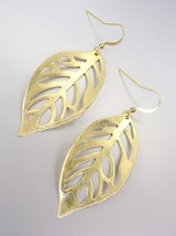 Chic & Unique Lightweight Burnished Mat Gold Leaf Dangle Earrings - $11.99