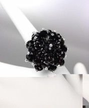 SPARKLE SHIMMER Black Crystals Floral Cluster Cocktail Stretch Ring - £10.37 GBP