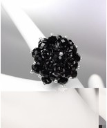 SPARKLE SHIMMER Black Crystals Floral Cluster Cocktail Stretch Ring - £10.38 GBP