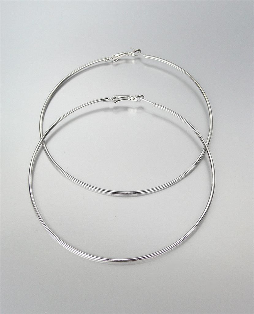 Primary image for CHIC Lightweight Thin Silver Metal LARGE 3 1/2" Diameter Hoop Post Earrings