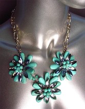 STUNNING Turquoise Smoky Czech Crystals Florettes Necklace Earrings Set - £45.37 GBP