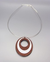 CHIC Natural Wood Silver Metal Inlay Oval Pendant Cables Necklace - $12.99