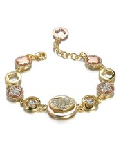 Designer Style Gold Rose Copper Heart Clover Clovers CZ Crystals Links Bracelet - £20.92 GBP