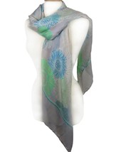 EXPRESSIVE Silky Lightweight Green Blue Floral Gray Fashion Scarf - $12.22