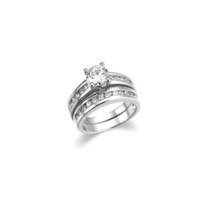 CLASSIC 2.5 CT Round Cut CZ 18kt White Gold Plated 2 PC Engagement Weddi... - £21.03 GBP