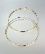 CHIC GOLD Metal Flat Front Round Large 3 3/8" Diameter Hoop Post Earrings - £11.27 GBP