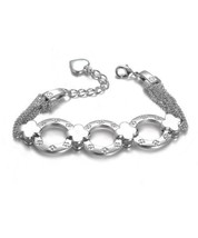 NEW Designer Inspired Silver Clover Clovers Ring Links Chain Bracelet - £18.47 GBP