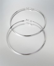 CHIC Silver Metal Flat Front Round Large 3 3/8&quot; Diameter Hoop Post Earrings - £11.25 GBP