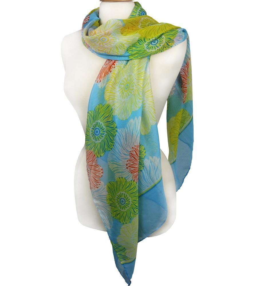 EXPRESSIVE Silky Lightweight Yellow Green Red Floral Blue Fashion Scarf