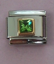 Green Crystal Jewel Italian Charm 9mm 14K Gold by PS Charms  - £4.80 GBP