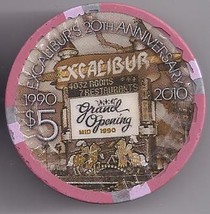 Excalibur 20th Anniversary of Grand Opening 1990-2010 Las Vegas $5 Casino Chip - $10.95
