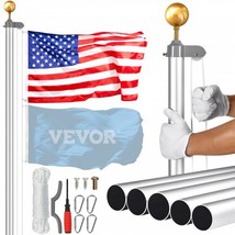 20FT Detachable Flagpole Kit Heavy Duty Aluminum Flag Pole American Silver - £77.16 GBP