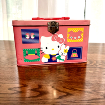 Hello Kitty Metal Box Pink Tin Case Handle Sanrio Japan 1976 1996 305731... - $25.47