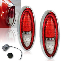 Red LED Tail Clear Back Up Light Lens Assembly &amp; Flasher PAIR for 1954 Chevy Car - £307.00 GBP