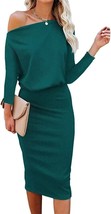 Women&#39;s Off The Shoulder Bodycon Midi Dress Casual 3/4 Sleeve Ribbed (Size:XL) - £20.99 GBP