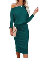 Women&#39;s Off The Shoulder Bodycon Midi Dress Casual 3/4 Sleeve Ribbed (Si... - £20.69 GBP