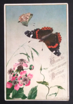 Happy Birthday Butterflies Tuck &amp; Sons Victorian Greeting Card c1880 4&quot;x6&quot; - £39.04 GBP