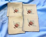 Set of 4 Square Cream With Multicolor Embroidered Napkins Vintage Pink Blue - $20.79