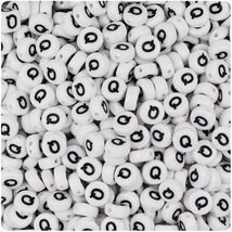 BeadTin White Opaque 7mm Coin Plastic Alphabet Beads - Black Letter Q (1... - $2.09