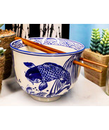 Zen Pond Koi Fish Waterfall Ramen Noodles 5&quot;D Soup Rice Bowl With Chopst... - £16.63 GBP