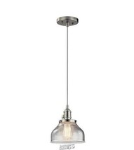 Avery 8 in. 1-Light Brushed Nickel Bell Mini Pendant Light Clear Seeded Glass - £108.35 GBP
