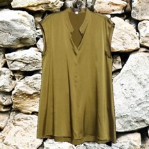 $238 NWT Eileen Fisher Stretch Silk Top Small 6 8 Green Blouse Mandarin Breezy - £106.82 GBP